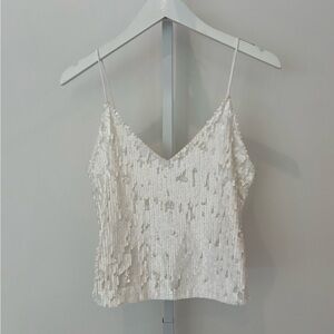 ALICE + OLIVIA WHITE SEQUINS TOP SIZE M